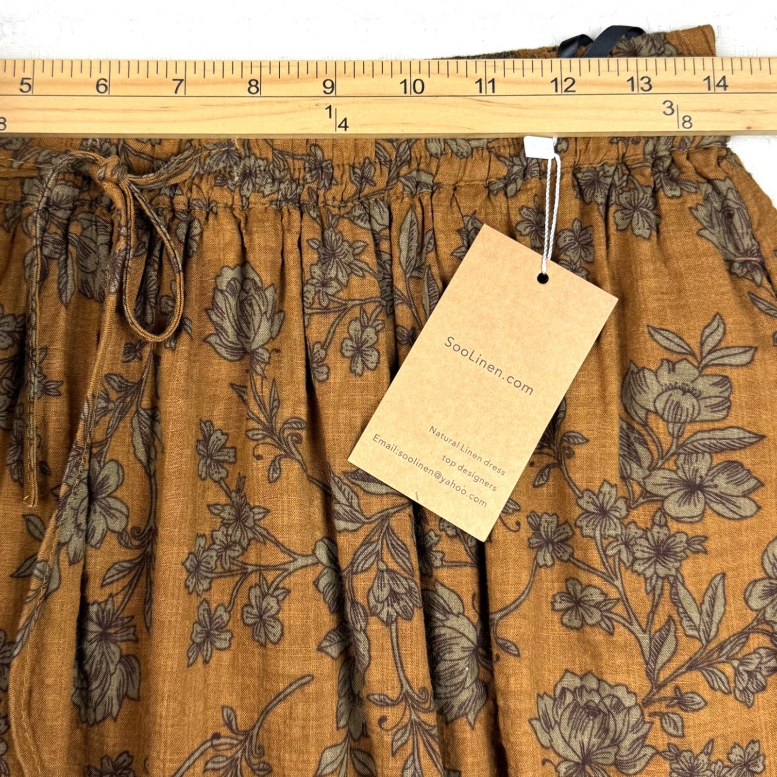 Nwt Soolinen Linen A Line Skirt Floral Boho Womens Brown Cottagecore Pockets — image 3 of 7